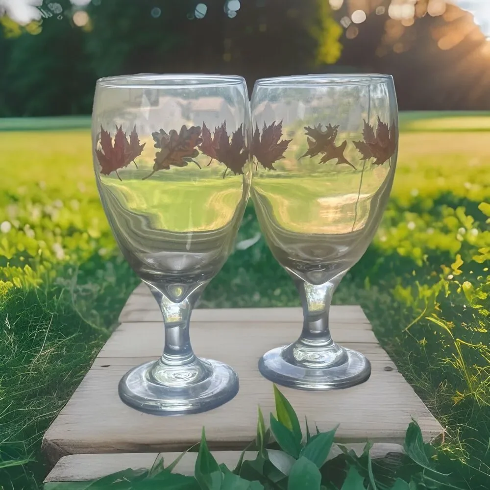 Libbey Autumn Fall Goblets Vintage 7” Water Tea Glasses Set Orange Thanksgiving